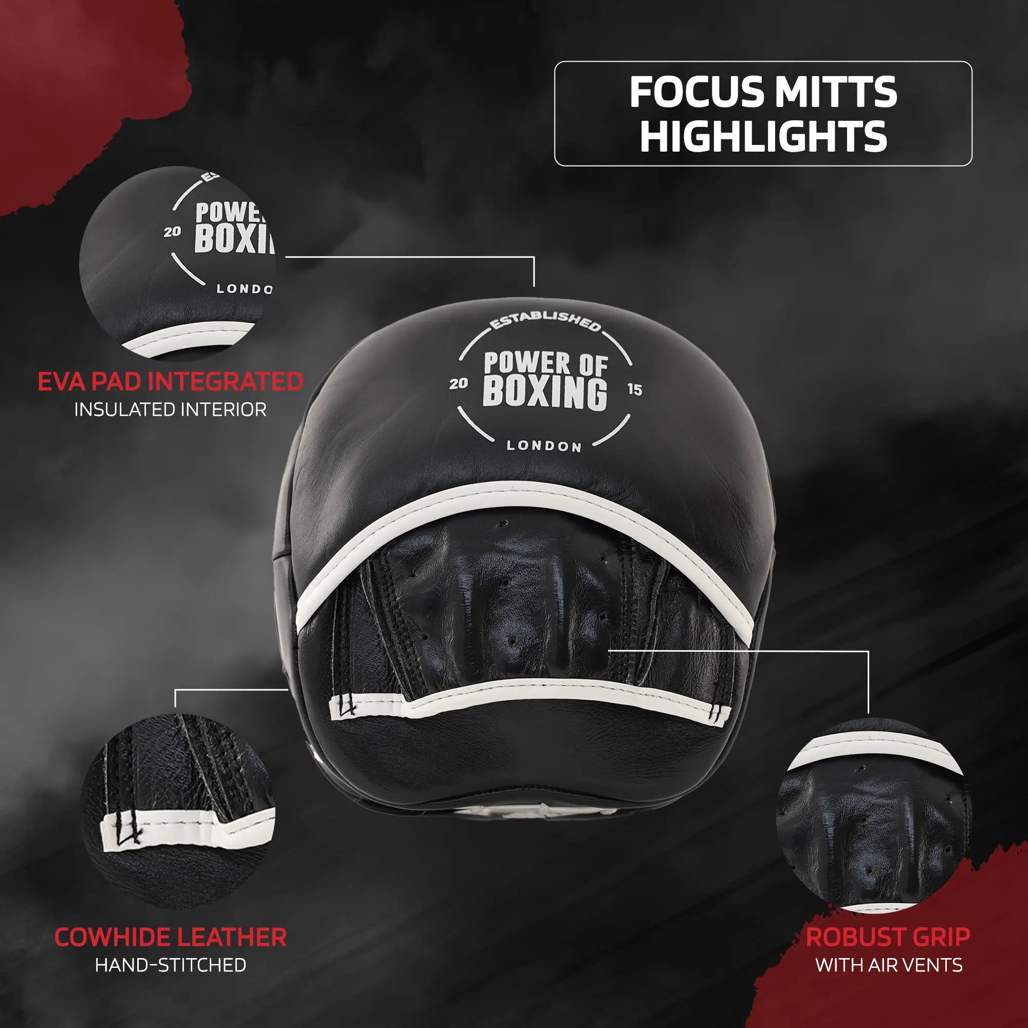 Leather Focus Mitts - Prime Legacy - Black | Durable Boxing Focus Mitts