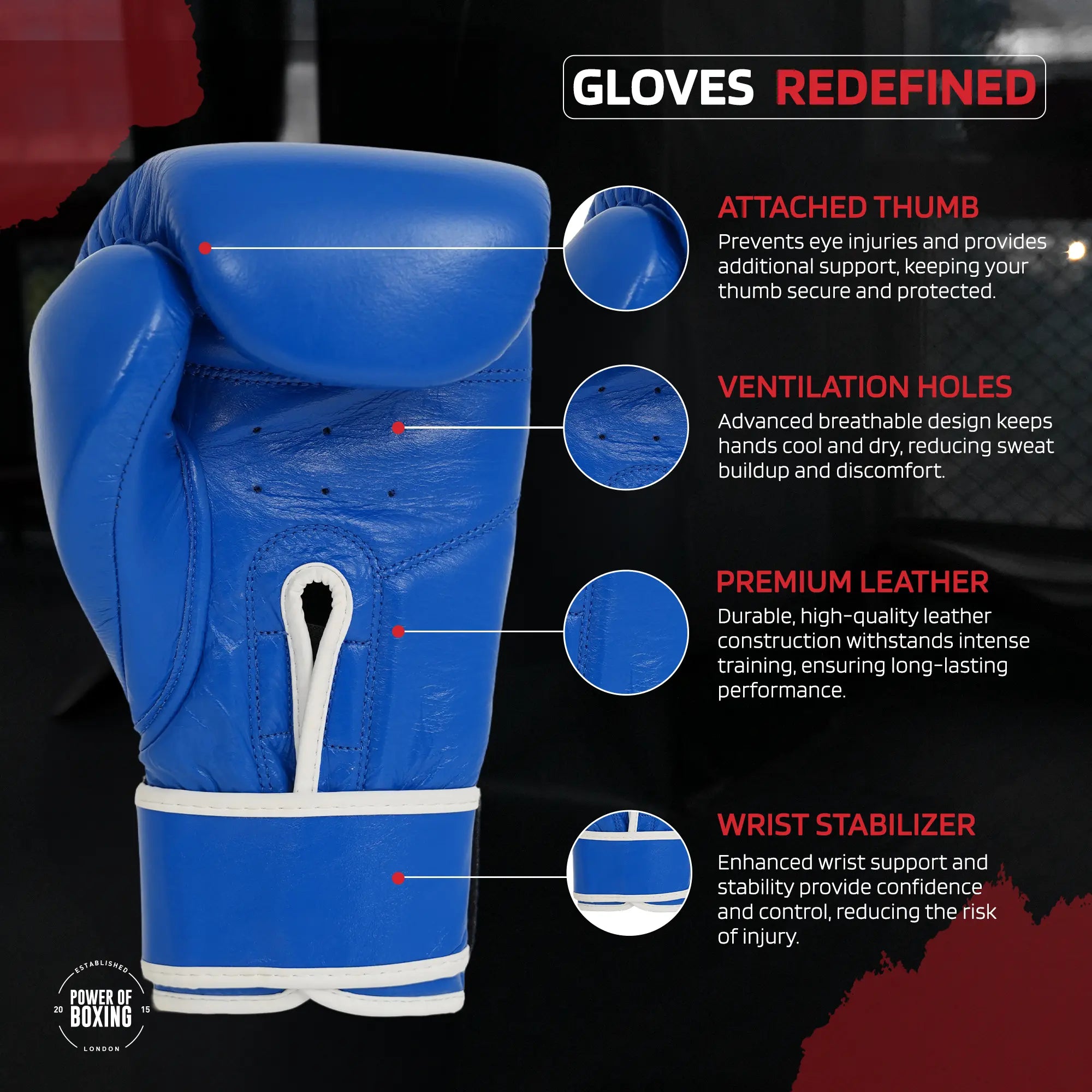 10oz Leather Boxing Gloves - Royal Blue Color | Prime Legacy