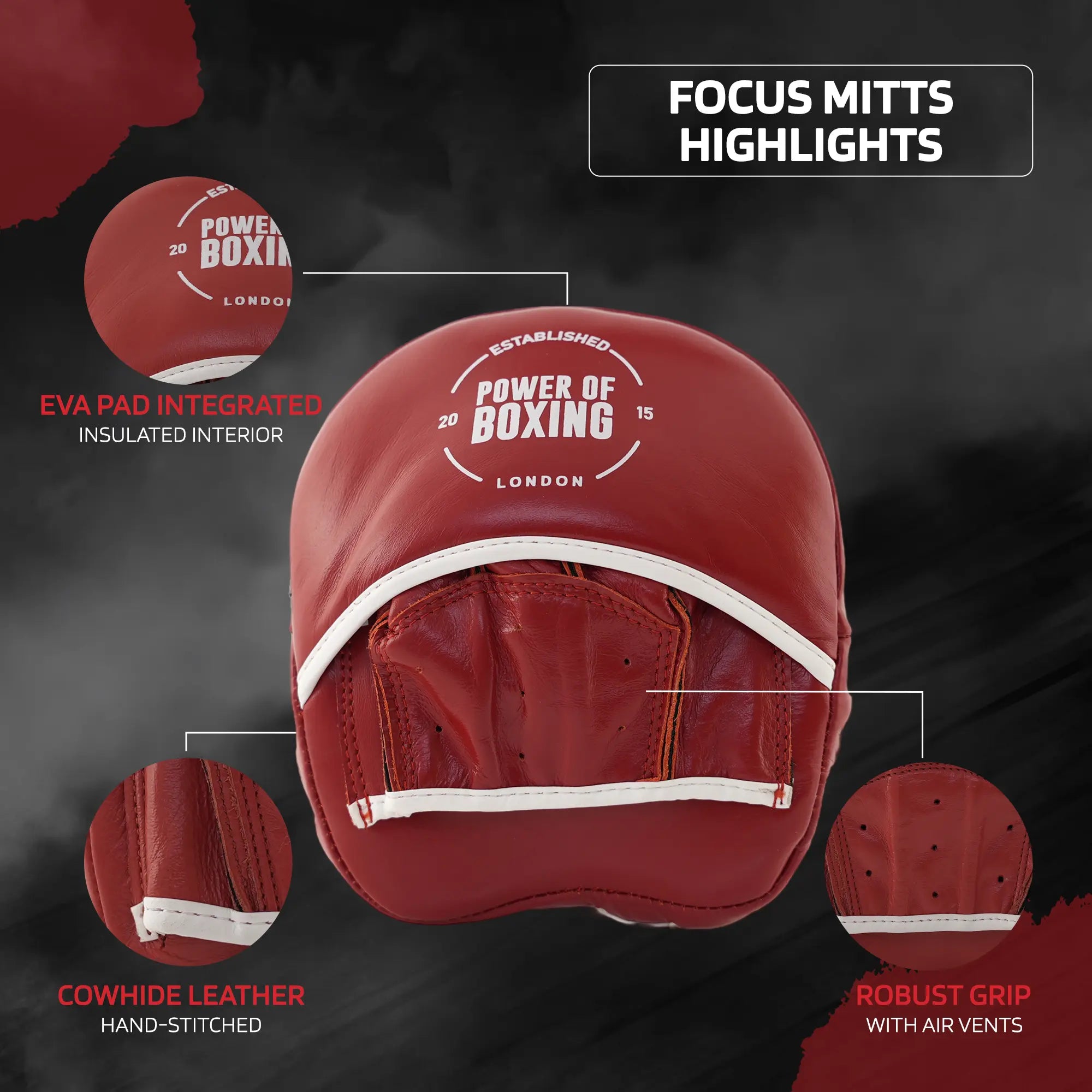 Leather Focus Mitts - Prime Legacy - Mexican Red | Durable Boxing Focus Mitts