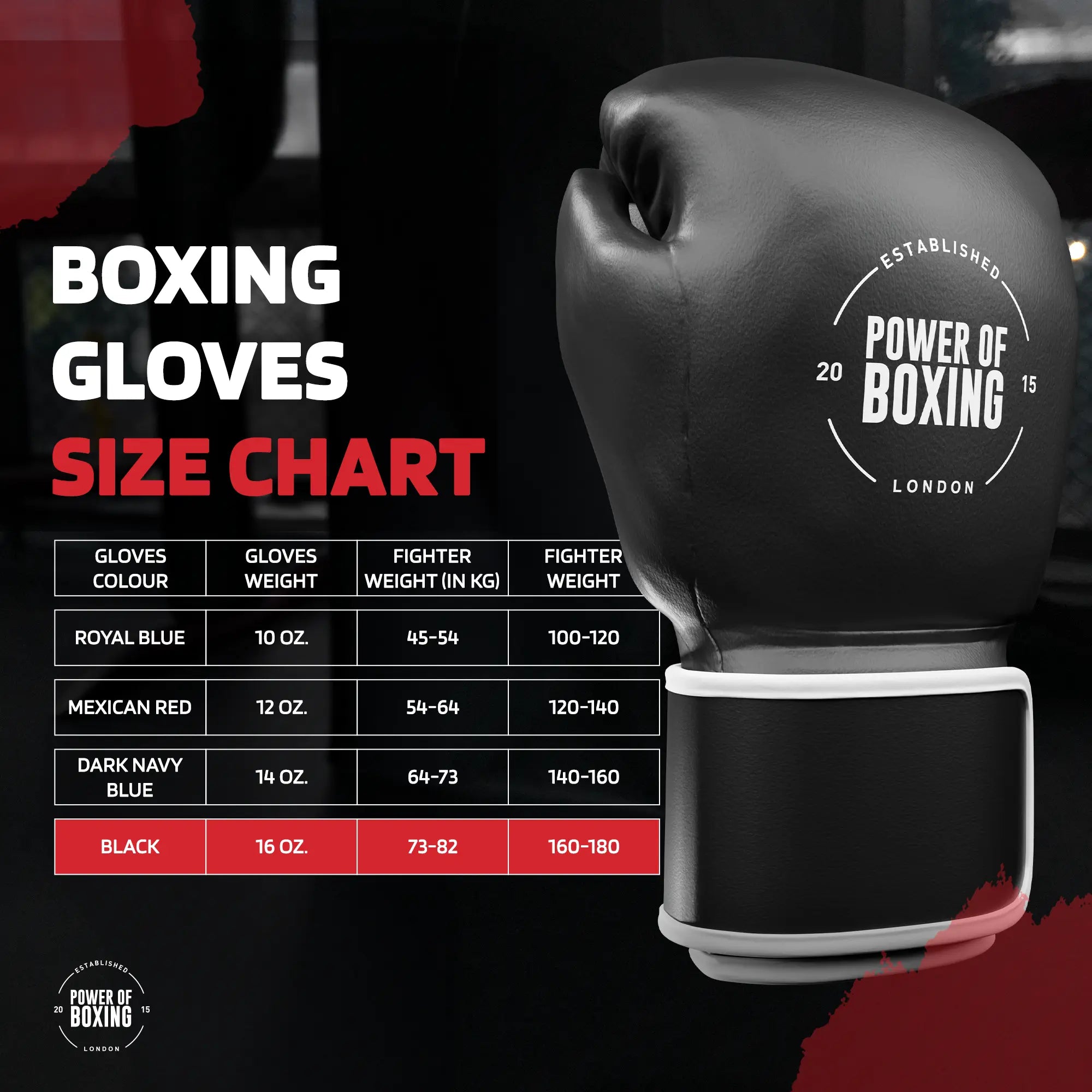 16oz Leather Boxing Gloves - Black Color - Prime Legacy